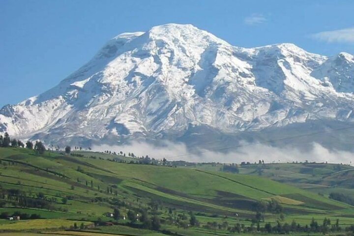 View of Andean mountains and Inca ruins